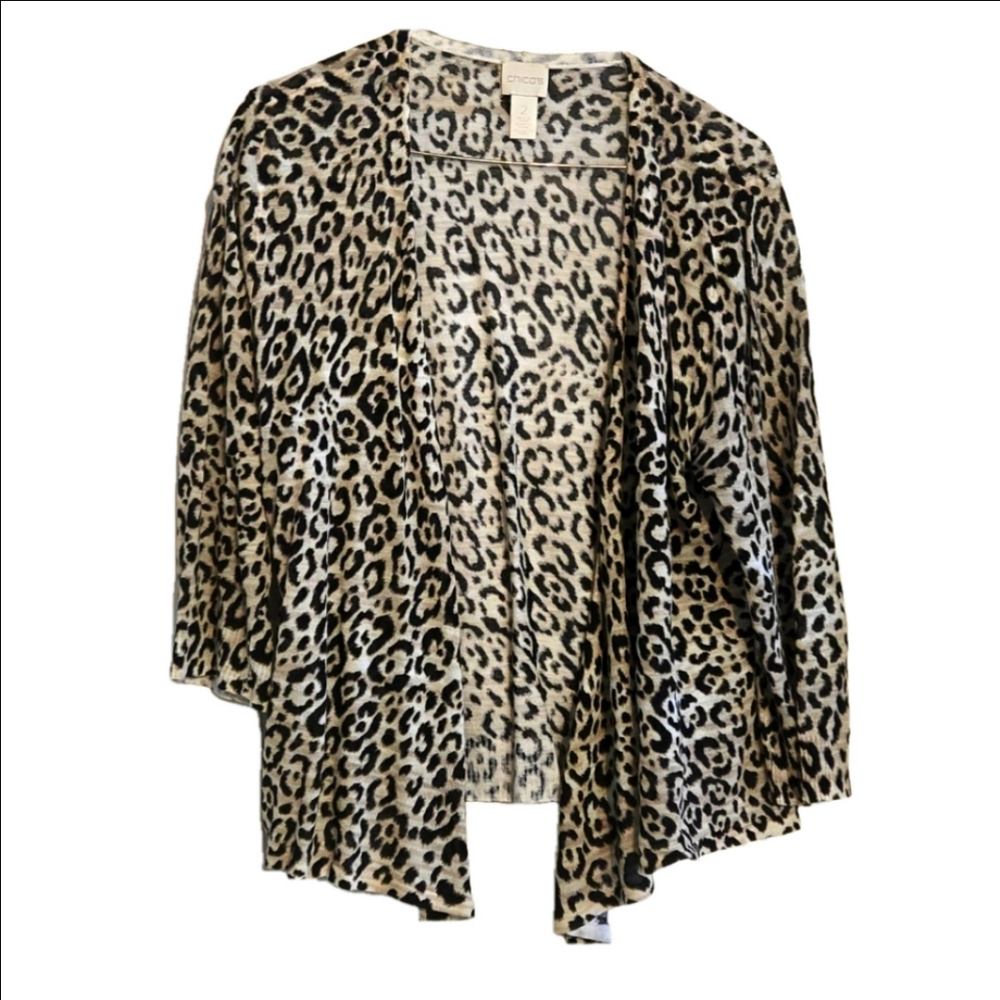 💖 Chico’s Luxe Leopard Cori Cardigan Sweater 2 M $89 High-Low Asymmetrical
